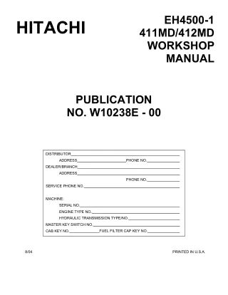 Hitachi EH4500-1 Rigid Frame Truck Service Repair Manual