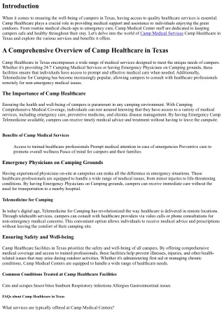 A Comprehensive Overview of Camp Healthcare in Texas