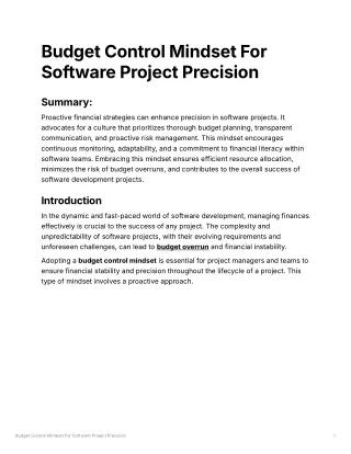 Budget Control Mindset For Software Project Precision