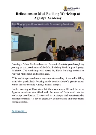 Reflections on Agastya Academy's Mud Building Workshop