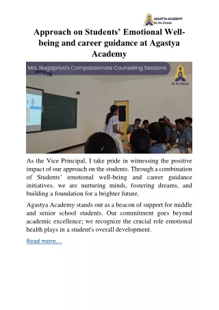 Approach on Students’ Emotional Well-being and career guidance at Agastya Academy