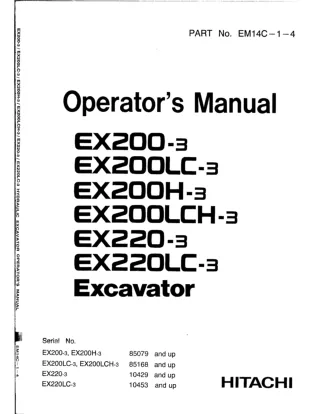 Hitachi EX220LC-3 Excavator operator’s manual SN 10453 and up