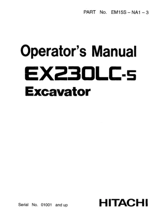 Hitachi EX230LC-5 Excavator operator’s manual Serial No. 01001 and up