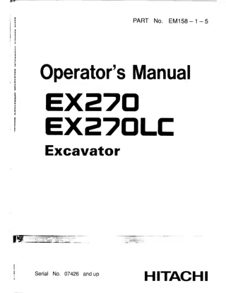 Hitachi EX270 Excavator operator’s manual Serial No. 07426 and up