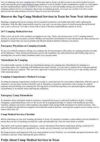 Discover the Top Camp Medical Services in Texas for Your Next Adventure