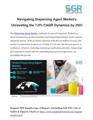 Navigating Dispersing Agent Market’s Unraveling the 7.0% CAGR Dynamics by 2031