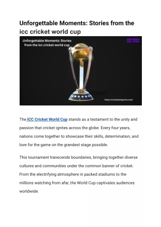 Unforgettable Moments Stories from the icc cricket world cup
