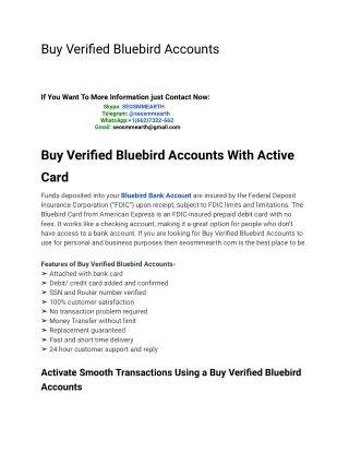 Buy Old And New Verified Bluebird Account