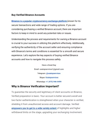 Usa 100% Top To Buy Verified Binance Accounts