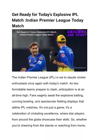 Get Ready for Today's Explosive IPL Match Indian Premier League Today Match