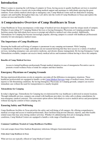 A Comprehensive Overview of Camp Healthcare in Texas