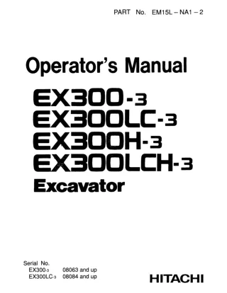 Hitachi EX300-3 Excavator operator’s manual SN08063 and up