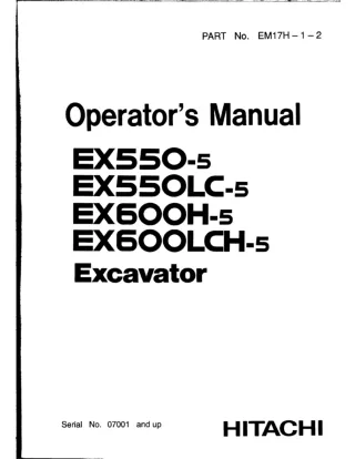 Hitachi EX550-5 Excavator operator’s manual Serial No. 07001 and up