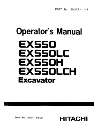 Hitachi EX550LC Excavator operator’s manual Serial No. 05001 and up