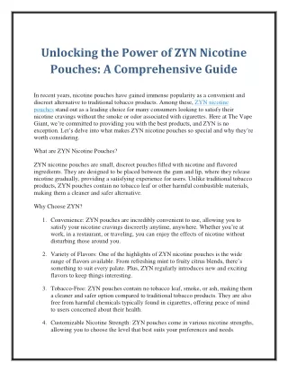 Unlocking the Power of ZYN Nicotine Pouches: A Comprehensive Guide