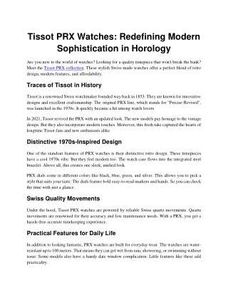 Tissot PRX Watches Redefining Modern Sophistication in Horology