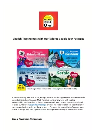 Cherish Togetherness with Our Tailored Couple Tour Packages