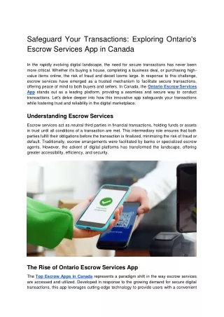 Safeguard Your Transactions_ Exploring Ontario's Escrow Services App in Canada