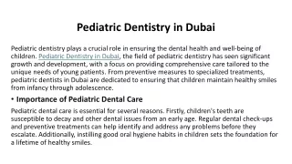 Pediatric Dentistry in Dubai