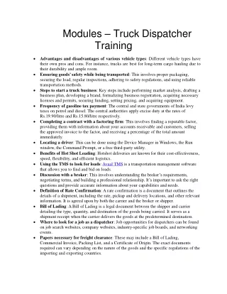 Modules – Truck Dispatcher Training