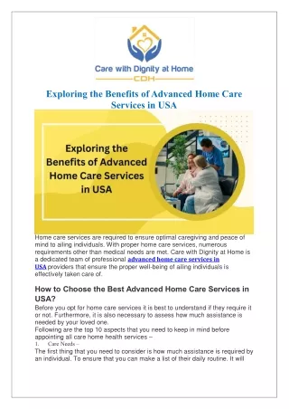 Exploring the Benefits of Advanced Home Care Services in USA