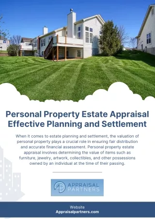 Personal Property Estate Appraisal Effective Planning and Settlement