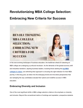 Revolutionizing MBA College Selection: Embracing New Criteria for Success