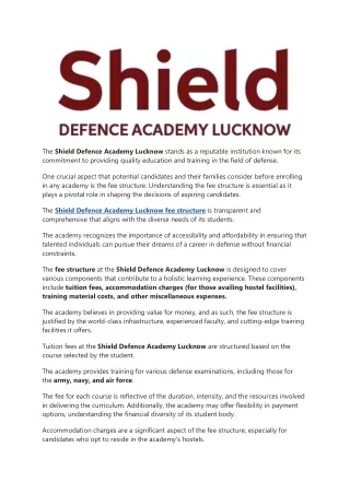 A Closer Look at the Shield Defence Academy Lucknow Fee Structure