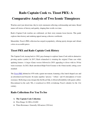 Rado Captain Cook vs. Tissot PRX A Comparative Analysis of Two Iconic Timepieces