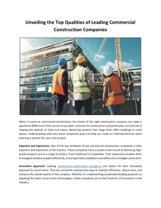 Unveiling the Top Qualities of Leading Commercial Construction Companies