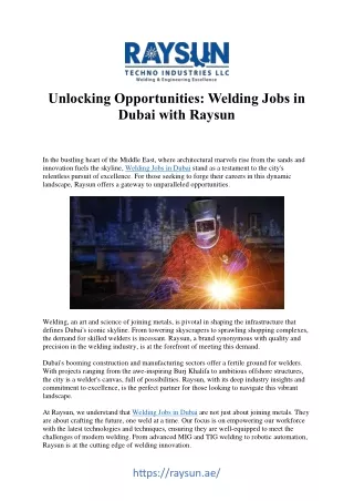 Welding Opportunities Await in Dubai