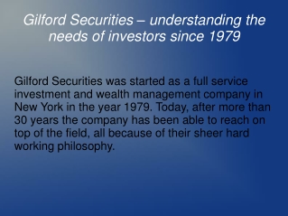 Gilford Securities-A reputed investment firm!