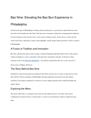 Bao Nine - Elevating the Bao Bun Experience in Philadelphia