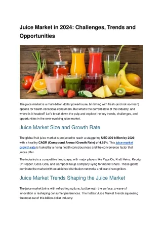 Juice Market in 2024: Challenges, Trends and  Opportunities