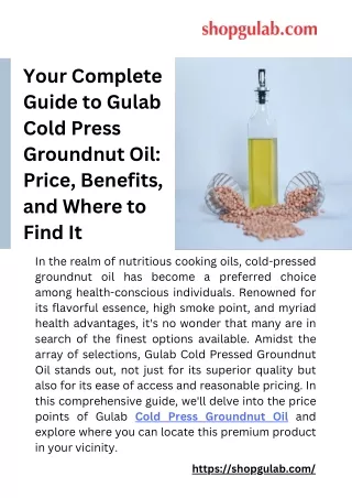 Your Complete Guide to Gulab Cold Press Groundnut Oil Price, Benefits, and Where to Find It