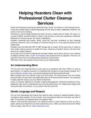 Helping Hoarders Clean with Professional Clutter Cleanup Services