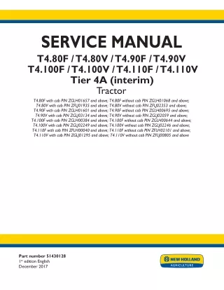 New Holland T4.90F with cab Tier 4A (interim) Tractor Service Repair Manual PIN ZGLH01601 and above