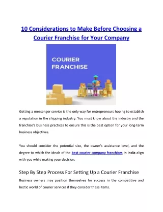 Ten Considerations to Make Before Choosing a Courier Franchise for Your Company