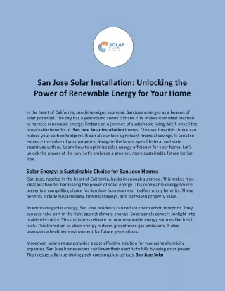 San Jose Solar Installation: Unlocking the Power of Renewable Energy for Your Ho