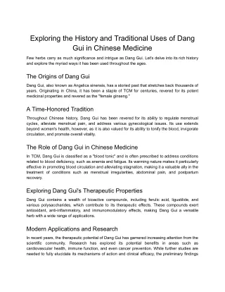 Exploring the History and Traditional Uses of Dang Gui in Chinese Medicine