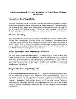 Unveiling the Growth Potential- Analyzing the Shree Tirupati Balajee Share Price