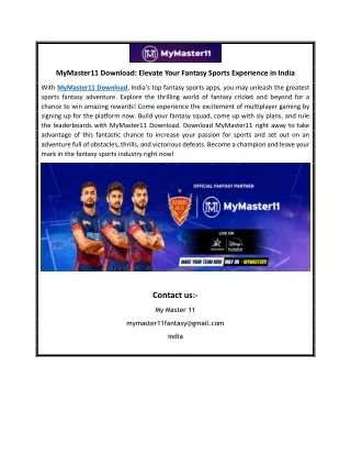 MyMaster11 Download Elevate Your Fantasy Sports Experience in India