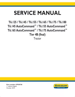 New Holland T6.125 Tier 4B (final) Tractor Service Repair Manual