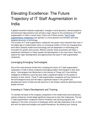 Elevating Excellence: The Future Trajectory of IT Staff Augmentation in India