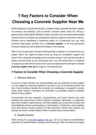 7 Key Factors to Consider When Choosing a Concrete Supplier Near Me