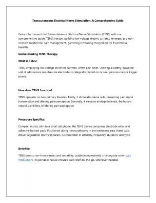 Transcutaneous Electrical Nerve Stimulation- A Comprehensive Guide