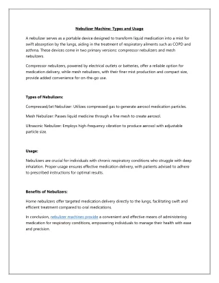 Nebulizer Machine- Types and Usage