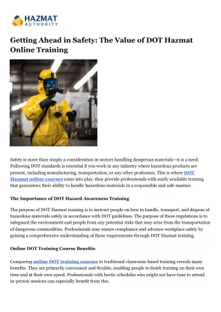Getting Ahead in Safety The Value of DOT Hazmat Online Training