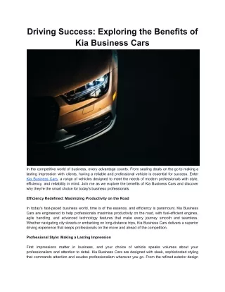 Driving Success_ Exploring the Benefits of Kia Business Cars