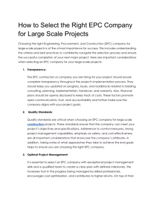 How to select the right EPC company for large scale projects